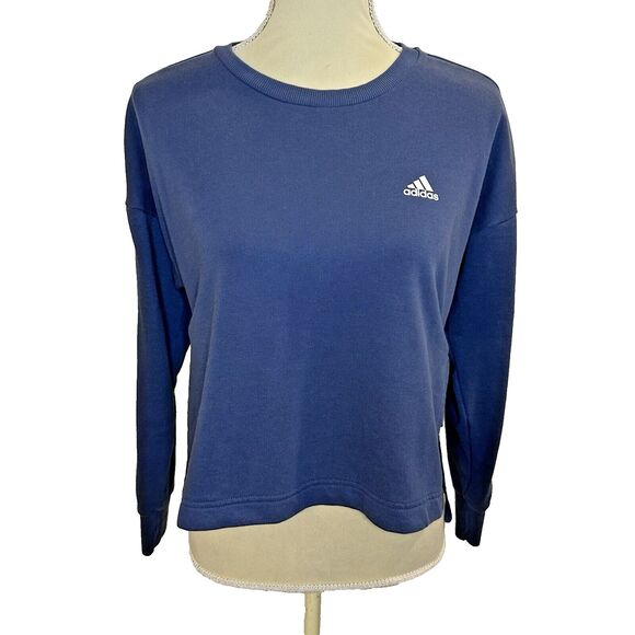 Adidas Changeover Tape Logo Crew Neck Cropped Sweatshirt Women's Small Blue 2019 - Picture 4 of 14